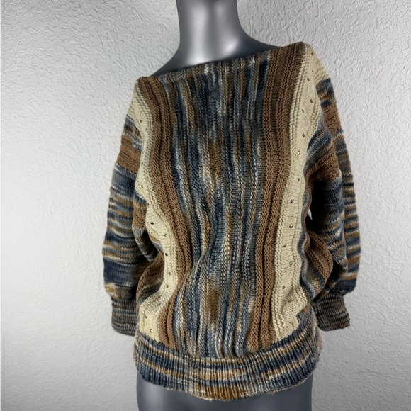 Cozy Earth-Tone Striped Sweater 80’s original with metal gromets added for flair - Picture 1 of 5
